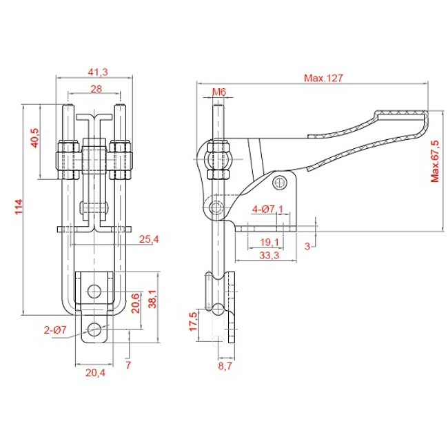 Vendita online Bloccaggio a tirante base piatta versione verticale 460 Kg. INOX